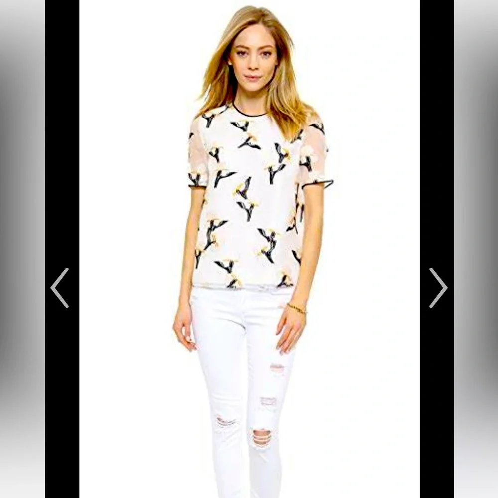 Tory Burch Sage Floral Applique Silk Blend Blouse 6